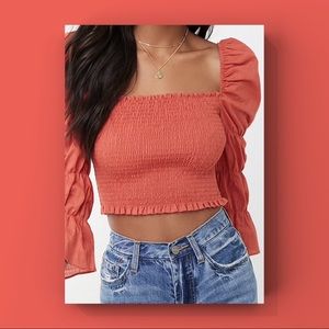 NWT Forever 21 Ruched Puff Sleeve Milkmaid Top